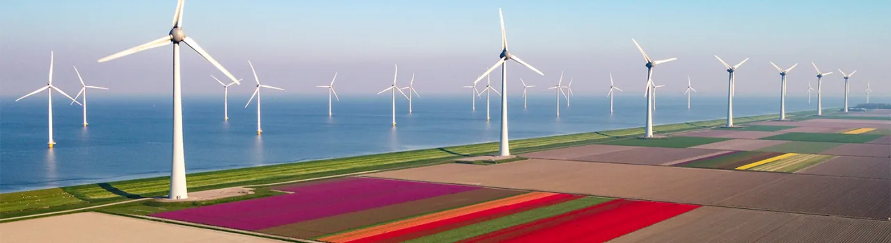 Windturbines bij landbouwgrond