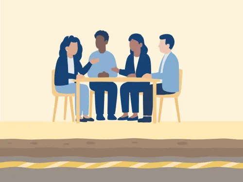 Illustratie van maatschappelijke dialoog met mensen rond een tafel